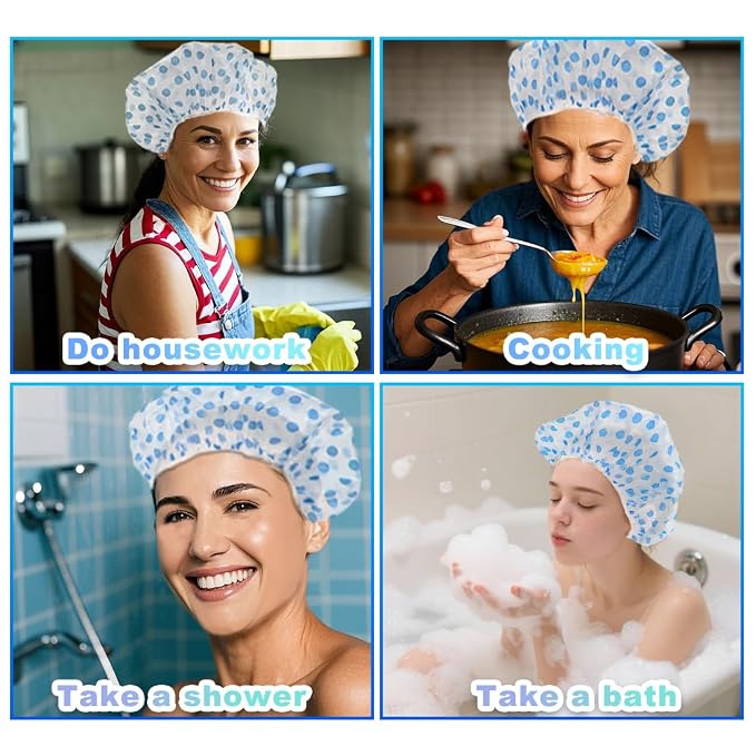 18 Pack Shower Caps for Women, Waterproof Reusable & Disposable Adjustable Bath - Image 7
