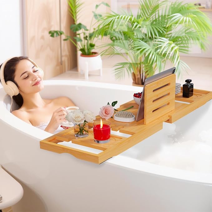 Bathtub Tray, Bath Tray for Tub, Bath Tub Tray Wood, Bath Caddy Tray for Bathtub - Image 3