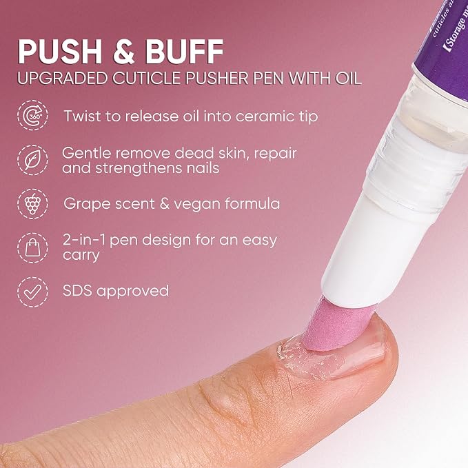 Ceramic Cuticle Pusher & Oil Pen, 2ml Grape Scented Nail Care Pen, Gentle - Image 5