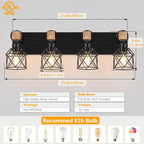 FadimiKoo 4-Light Rustic Style Wood Bathroom Vanity Light Fixtures, Farmhouse - Image 2