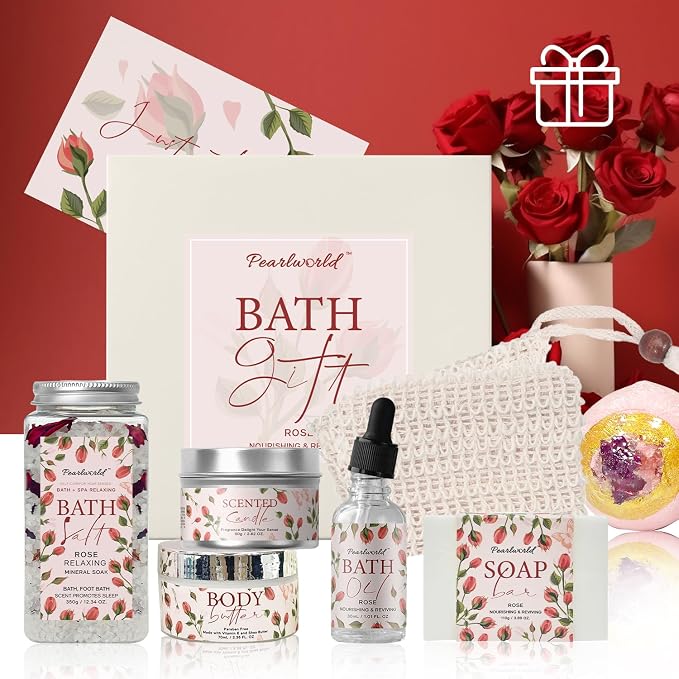 Rose Spa Gift Set for Women, Luxury 9 Pcs Bath Salts Set, Relaxation Gifts for - Image 4