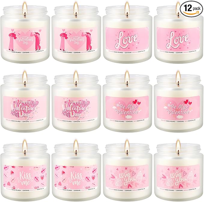 Set of 12 Valentines Scented Candles -3.5oz Romantic Candle Gifts by TLNFHRPI