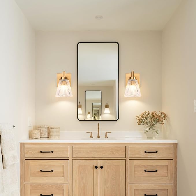 OCIOC Gold Hardwired Wall Sconces Set of Two, Modern Glass Wall Lights - Image 8