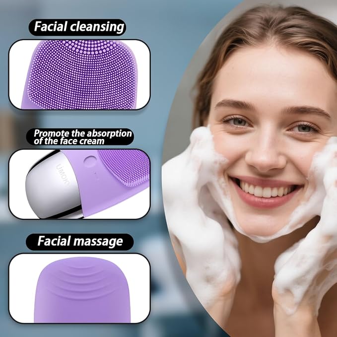 Facial Cleansing Brush, 3-in-1 Electric Silicone Face Scrubber, Vibrating - Image 3