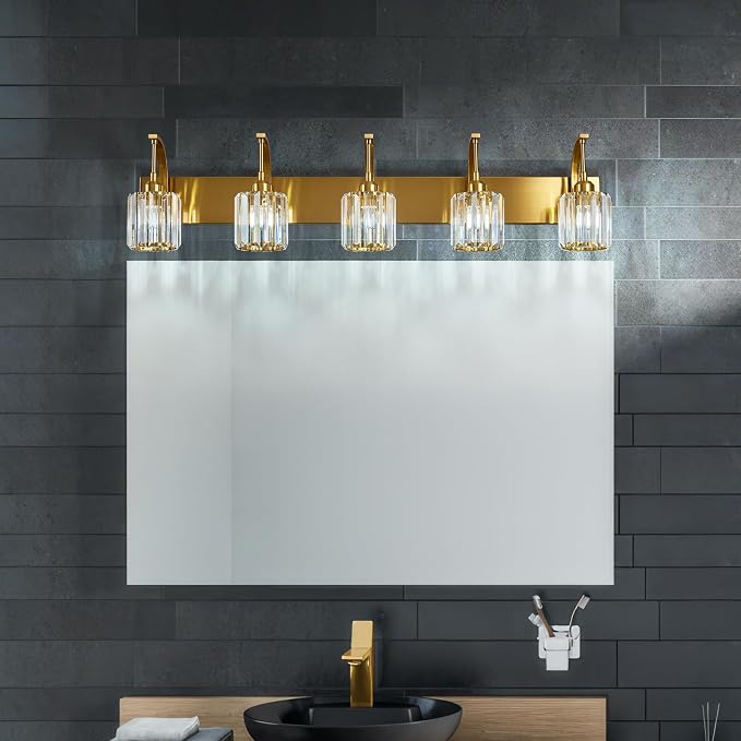 5-Light Crystal Vanity Light, Modern Gold Bathroom Wall Sconce - Image 6