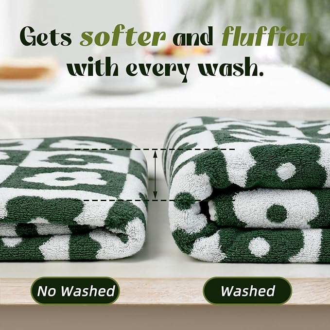 Jacquotha 2-Pieces Luxury Bath Towels Checkered Floral, Cute Bathroom Decor - Image 3