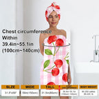 Cherry Bath Wrap with Hair Turban – Pink Check Microfiber Shower Skirt and - Image 3