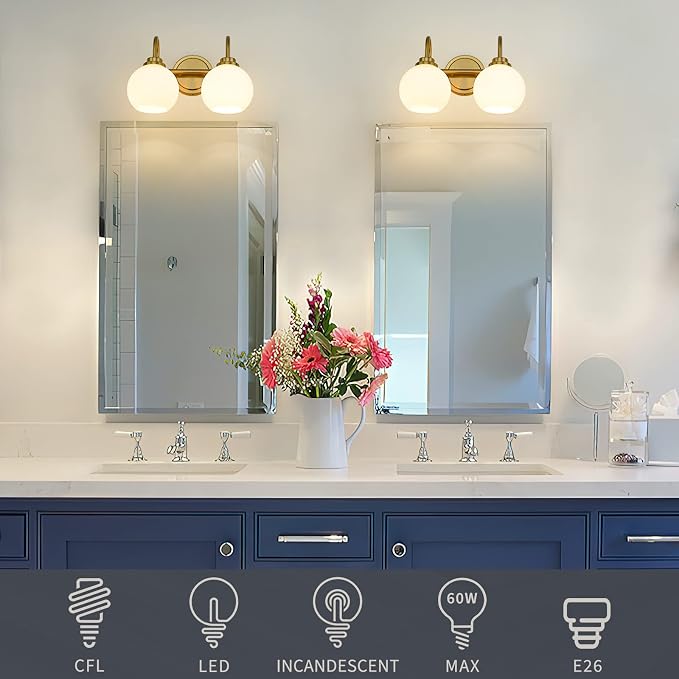 AKEZON Bathroom Light Fixtures 2-Light Brushed Gold Vanity Light, Modern - Image 8