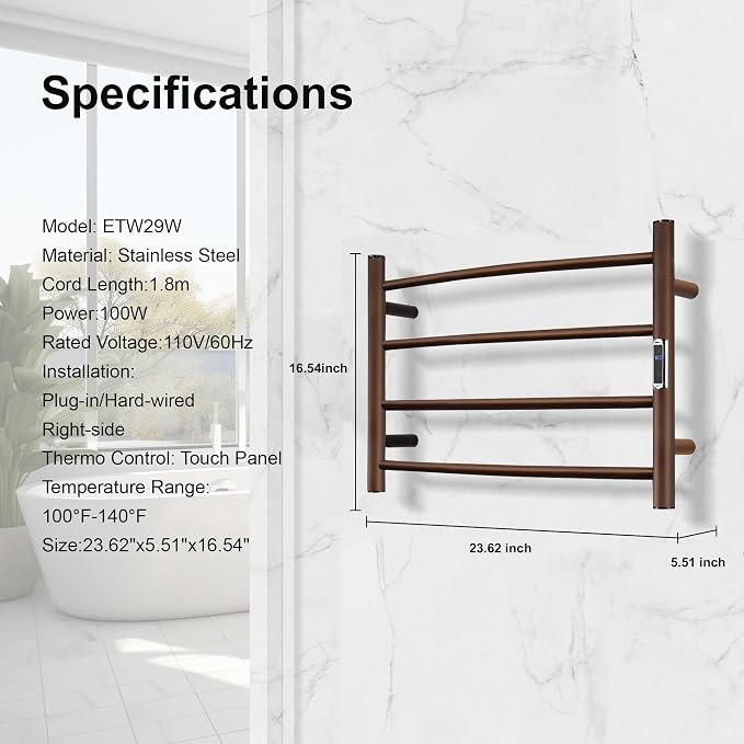 Towel Warmer with Built-in Timer Bathroom Wall Mounted Bath Towel Heater - Image 3