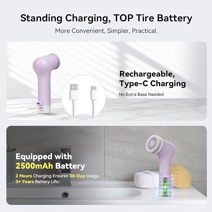 Electric Facial Cleansing Brush, Rechargeable Silicone Face Scrubber exfoliator - Image 6