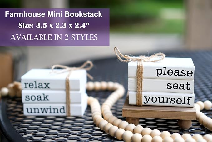 Farmhouse Mini Bathroom Sign Decor Funny Wooden Book Stack - Image 2