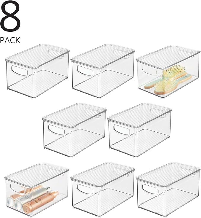 mDesign Deep Plastic Bathroom Storage Bin Box, Lid/Built-in Handles, - Image 2