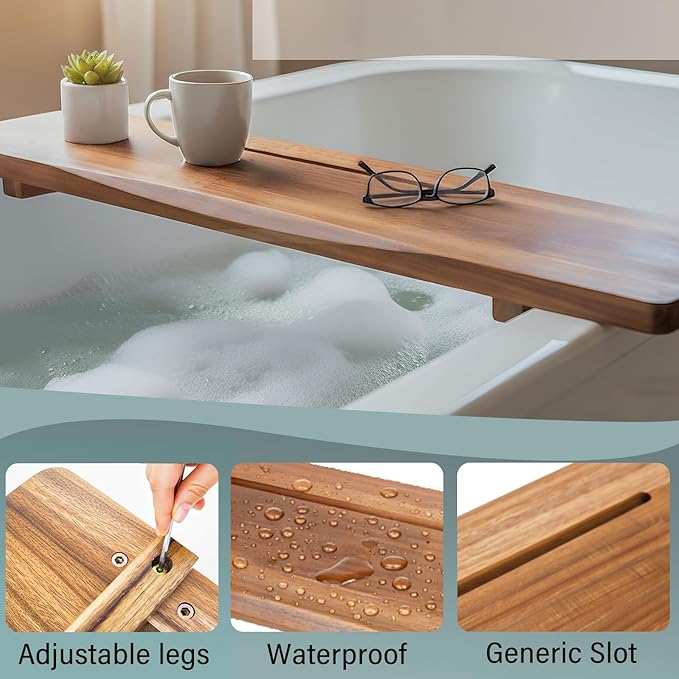Premium Acacia Wood Bathtub Tray Caddy - Image 7
