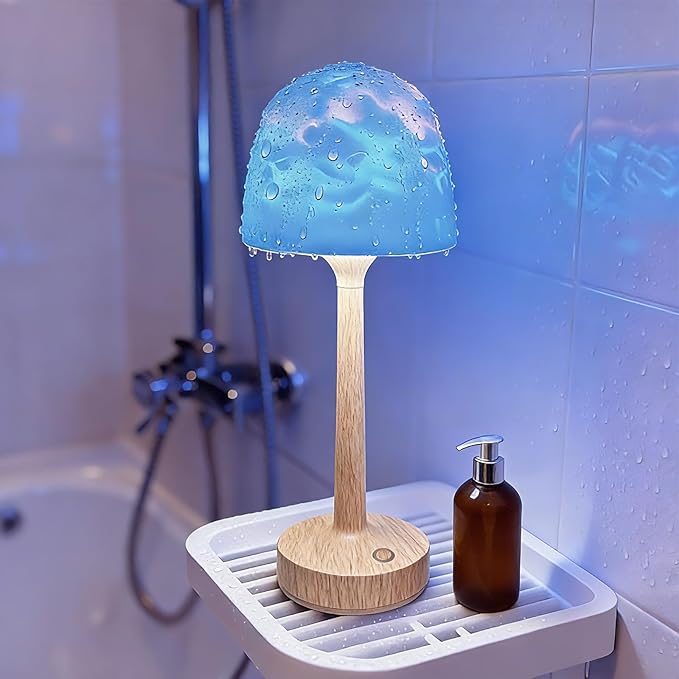 Waterproof Bathroom Lamp with 16 Color Ocean Wave Projector, Rechargeable by LAYSHINEEN