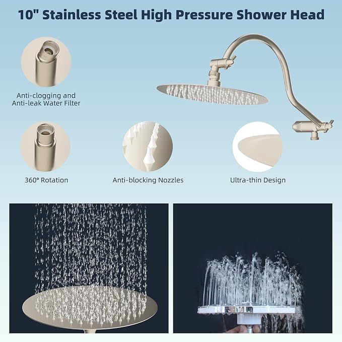 Hibbent All Metal CUPC Certified Shower Head, Handheld Showerhead Combo - Image 3