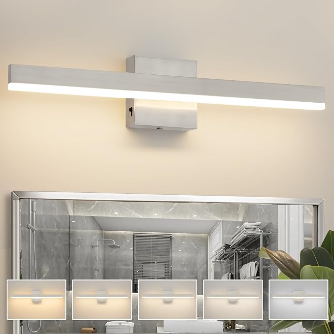 Nickel Bathroom Vanity Light 23.6 inch, 20W Dimmable 5CCT LED Bathroom Light by Eicrkodn
