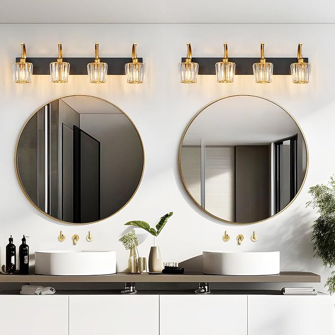 Modern Bathroom Vanity Light, 4-Light Black Gold Wall Sconce - Image 3
