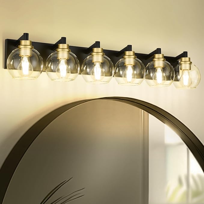 Bathroom Light Fixtures, 6-Light Black and Gold Bathroom Vanity Light, 38 Inch - Image 2
