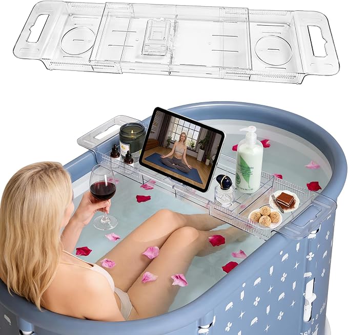 Foldable Bathtub Tray, Expandable to 80cm Acrylic Bath Tray by HLCZLUZ