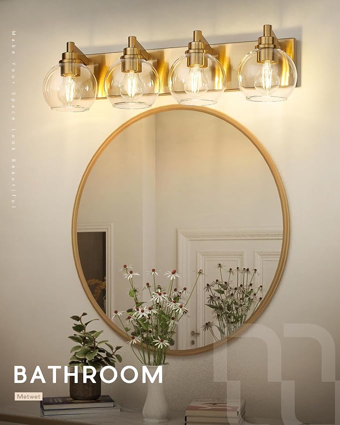 Bathroom Light Fixtures, 4 Light Brushed Gold Vanity Light, 26 Inch Modern Wall - Image 8