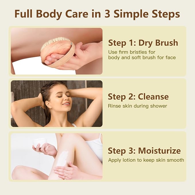 Dry Brushing Body Brush Set for Body and Face, Boar Bristle Body Scrub Brush - Image 2