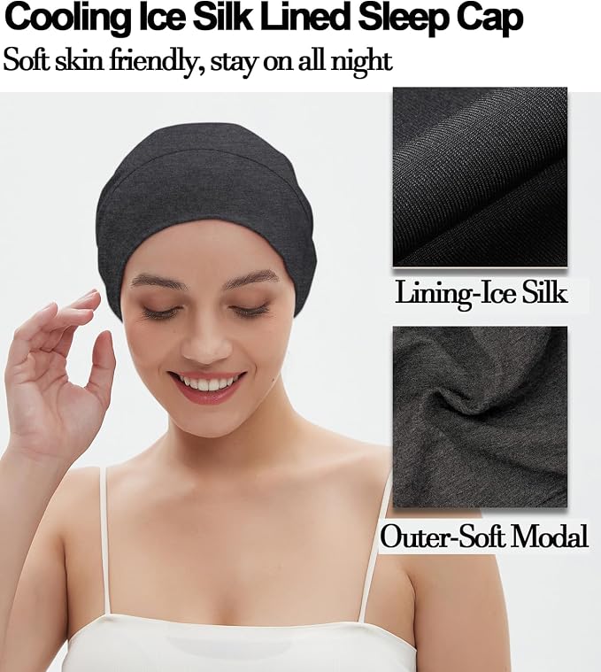 Sleep Cap Bonnet for Sleeping Black Women, Adjustable Cooling Ice Silk Lined - Image 5