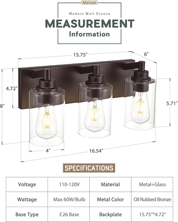 3-Light Bathroom Light Fixtures, Modern Vanity Light - Image 2