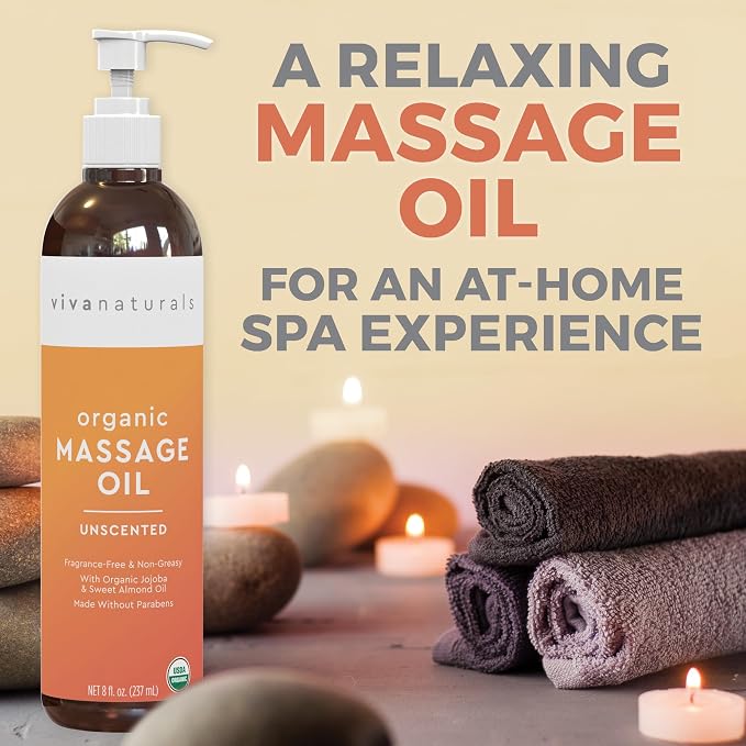 Viva Naturals Organic Massage Oil, 8 fl oz – Non-Greasy, Certified Organic - Image 2