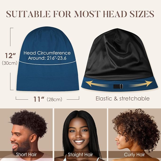 LULUSILK Mulberry Silk Lined Sleep Cap, No More Frizzy Tangled Hair, Stay On - Image 5