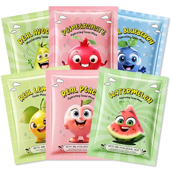 Kaely 6 Pack Fruit Face Masks for Kids, Kids Face Mask Spa Day Kit Supplies by KaelyCosmetics