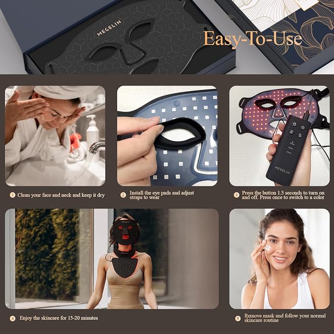MEGELIN Led Red Light Therapy Face & Neck Mask, 7 Colors Led Light Therapy - Image 7