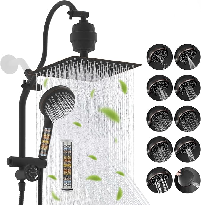 Hibbent Dual Filter All Metal 10"Rainfall Showerhead Combo, High Pressure by Hibbent