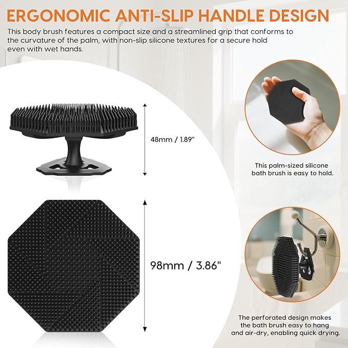 Silicone Body Scrubber, Non-Slip Handheld Cleansing Brush, Rich Foam, Deep - Image 3