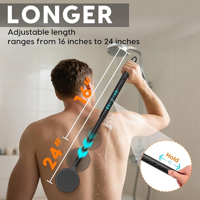 Back Scrubber for Shower, 24in Adjustable Handle Body Brush, Double Sided - Image 2