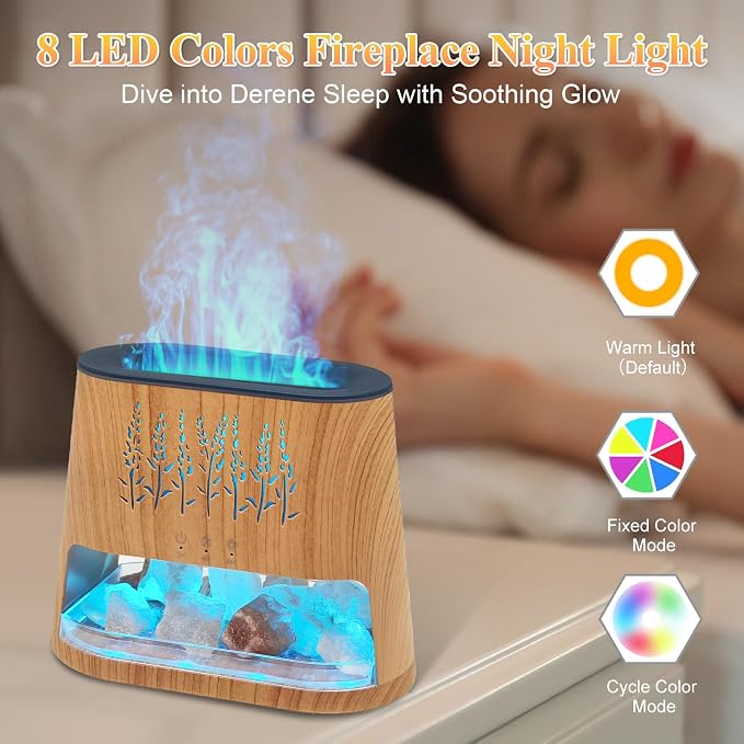Fireplace Flame Diffuser & Himalayan Salt Lamp, 8 Colors Aromatherapy Diffuser - Image 5
