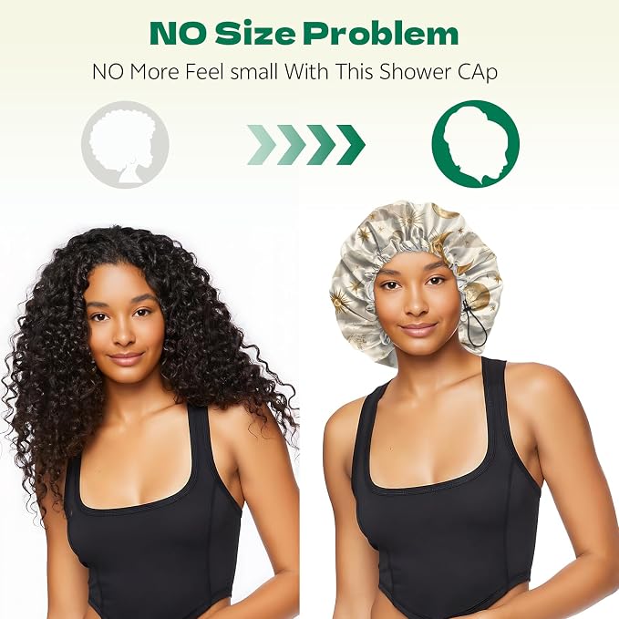 2 PCS Shower Cap Waterproof Double Layer Elastic Adjustable Reusable Hair Bath - Image 5