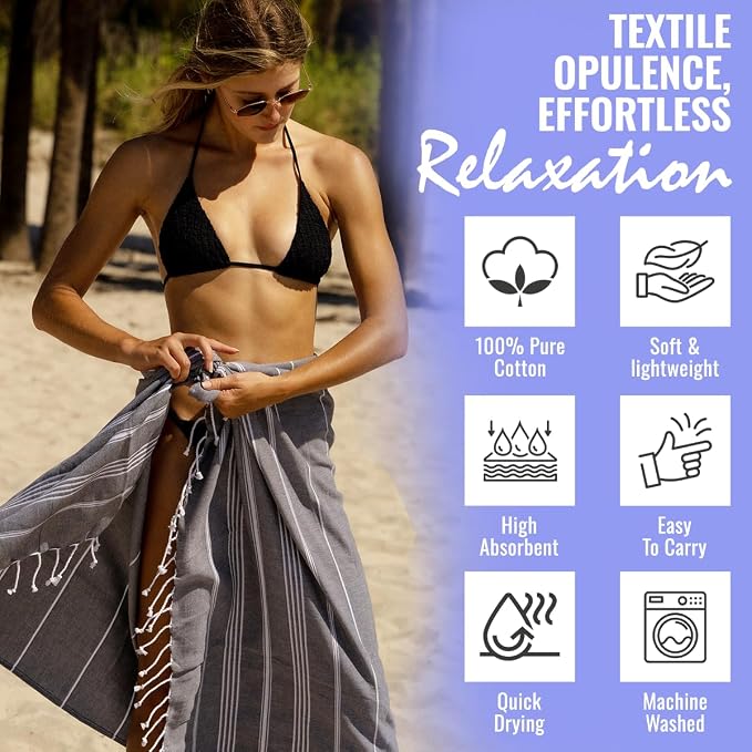 Beach Towel 100% Cotton Turkish Beach Towel Adult 38x70 Inch Pre-washed - Image 4