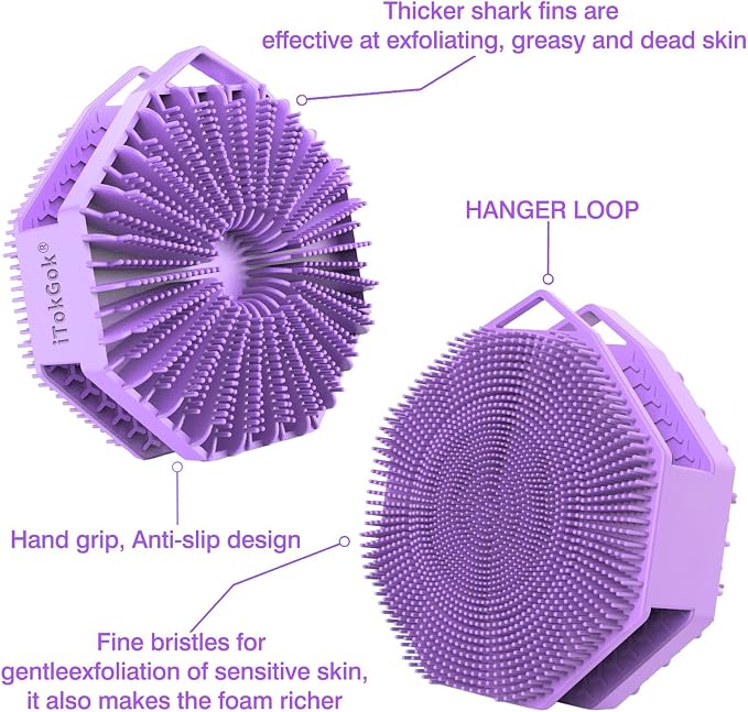 iTokGoK® Premium Silver-Infused Dual-Sided Design 2-in-1 Silicone Body Scrubber - Image 4