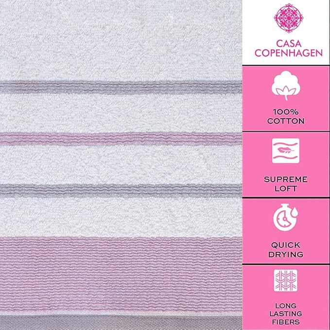 CASA COPENHAGEN White Bay 6Pcs 100% Egyptian Cotton Large Designer Towels Gift - Image 4