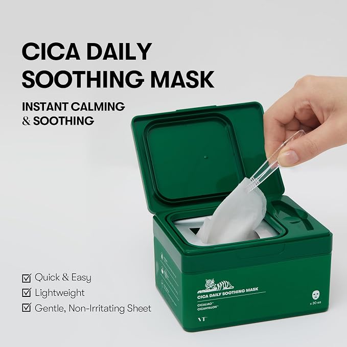 VT COSMETICS CICA Daily Soothing Mask 30 Sheets, Centella Asiatica & Hyaluronic - Image 2