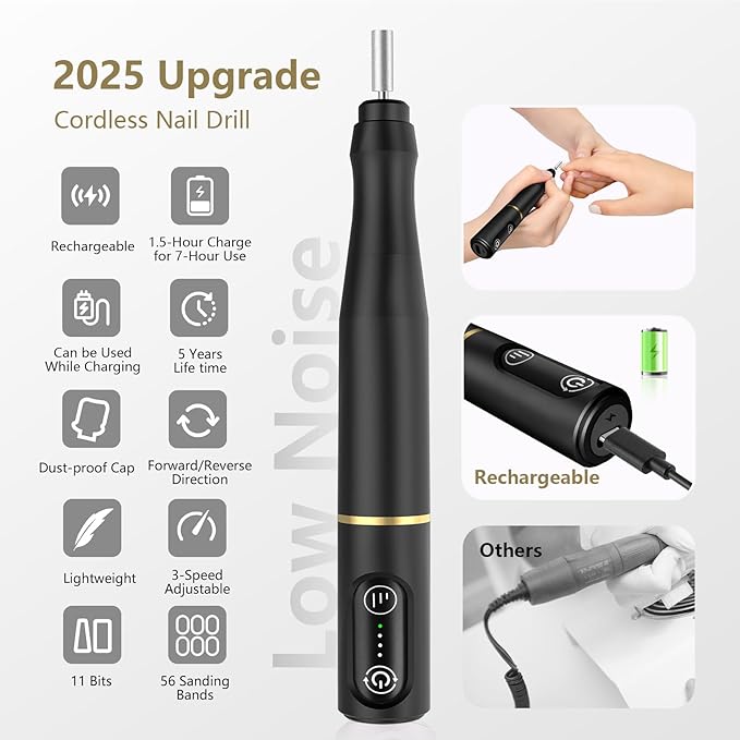 TUOBEO Cordless Nail Drill Electric Rechargeable File Kit, Professional Efile - Image 4