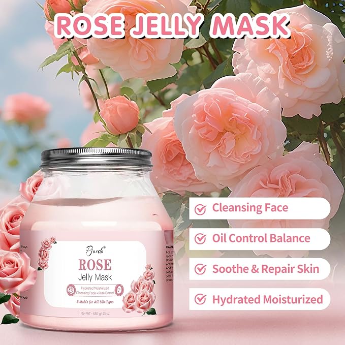 Pjordo Jelly Masks for Facials Professional, Bulgarian Rose Hydrating & - Image 2