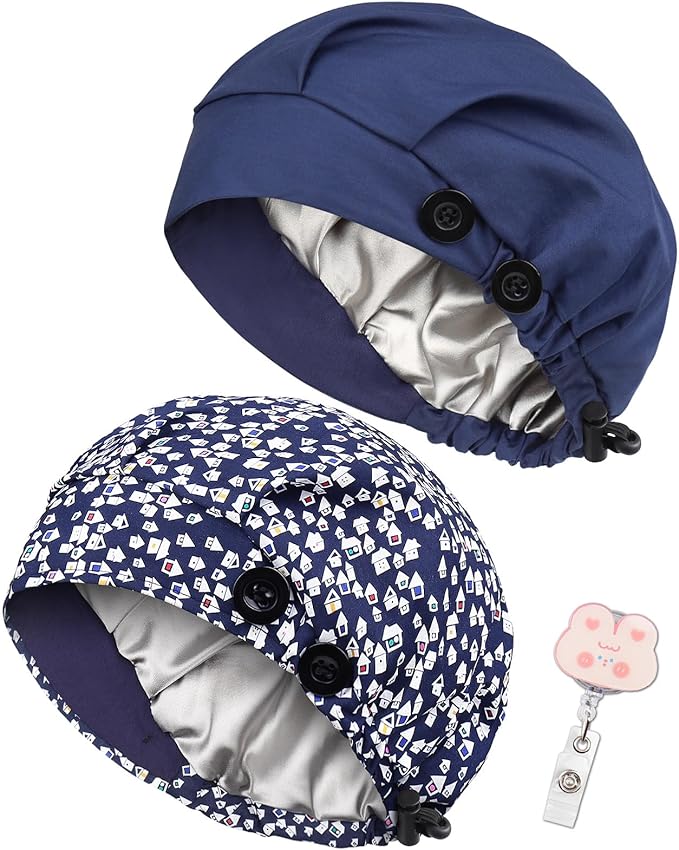 2 Pack Satin Lined Bouffant Scrub Caps by Yuest