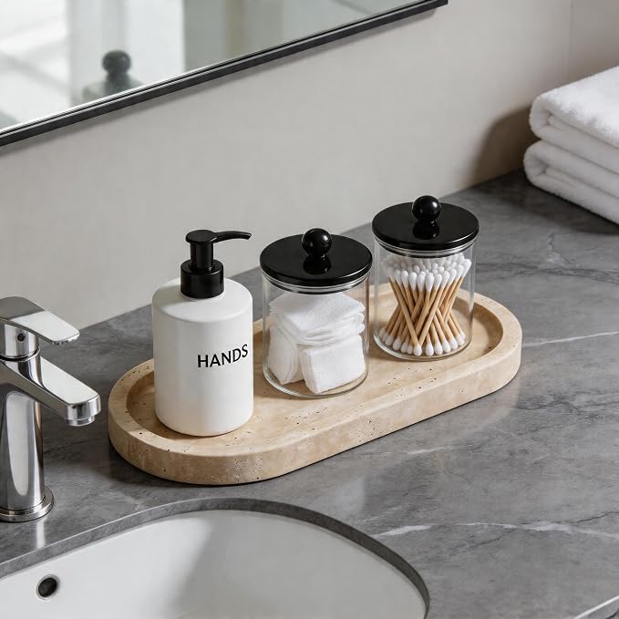 WORHE Natural Travertine Vanity Tray Waterproof Italy Marble Bathroom Organizer - Image 4