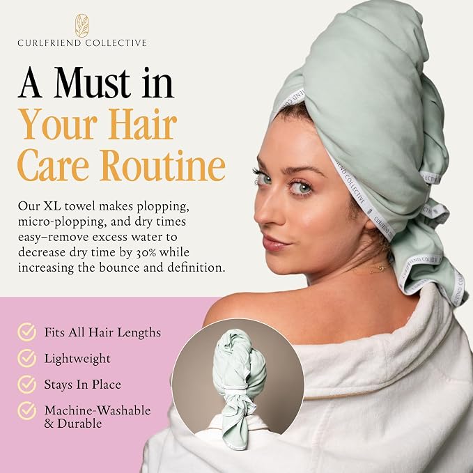 Curlfriend Collective Cotton Cloud T-Shirt Hair Towel Duo – Sage The Day Hair - Image 4