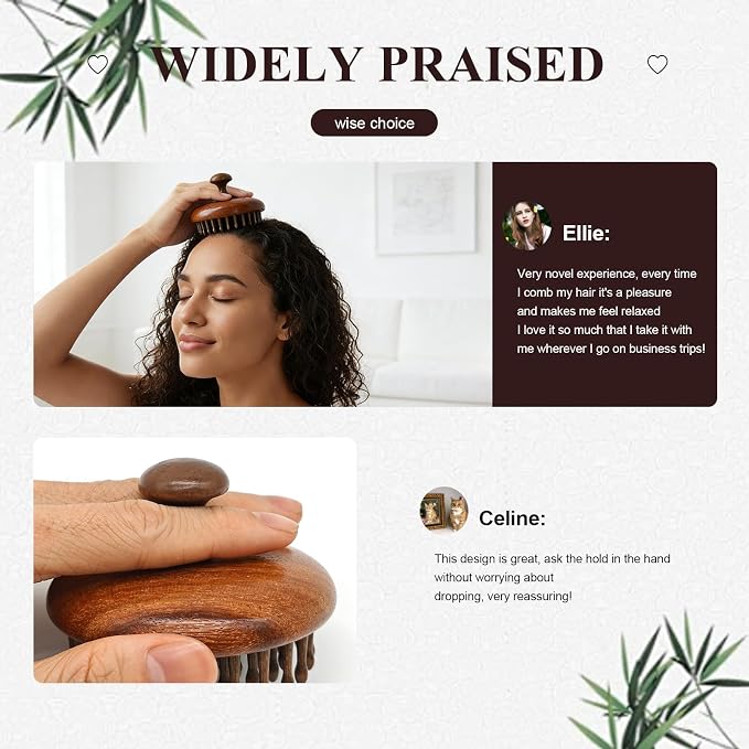 Wooden Scalp Massager for Hair Growth, Bamboo Head Massage Brush to Stimulate - Image 3
