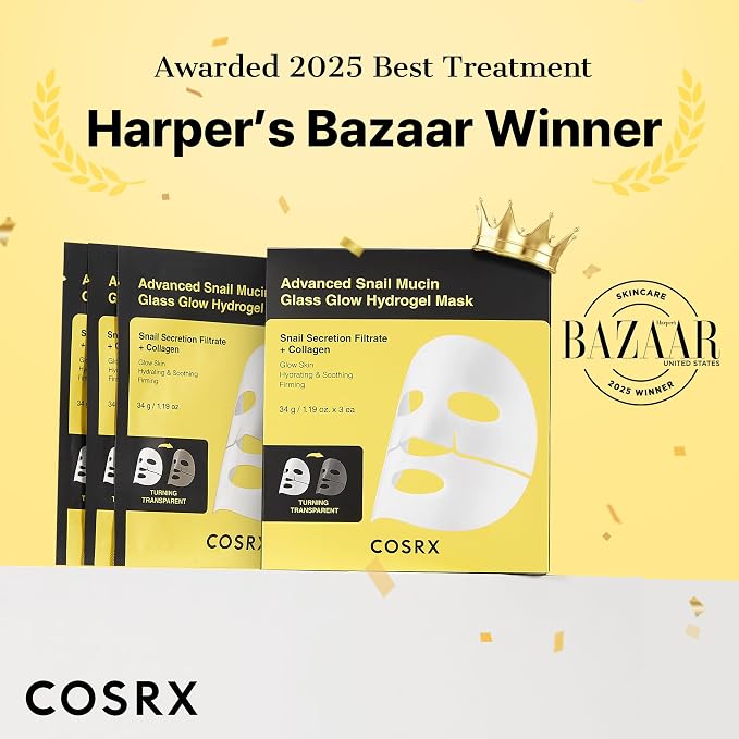 COSRX Advanced Snail Mucin Glass Glow Hydrogel Face Masks Skincare 3 EA - Image 2