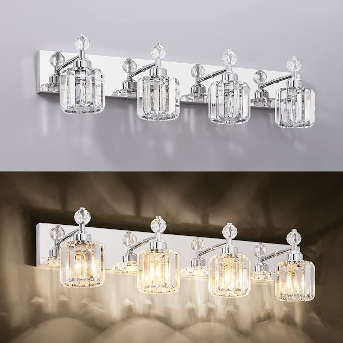 PRESDE 4-Light Crystal Bathroom Lights Fixtures Chrom Modern Wall Lighting Over - Image 6