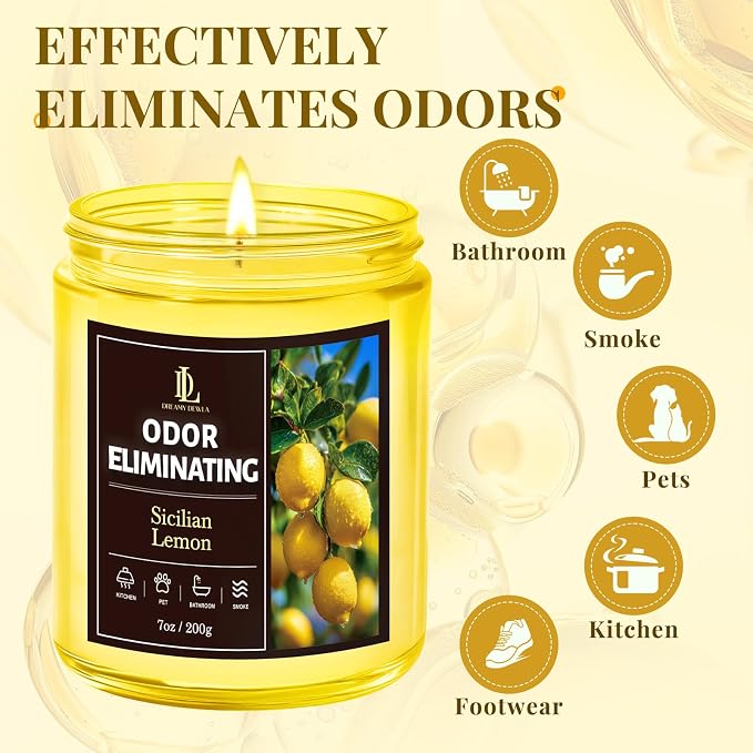 Sicilian Lemon Odor Eliminating Highly Fragranced Candle, Eliminates 95% of - Image 4