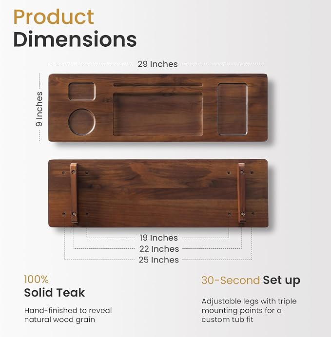 Premium Teak Bathtub Tray for Freestanding Baths - Image 2